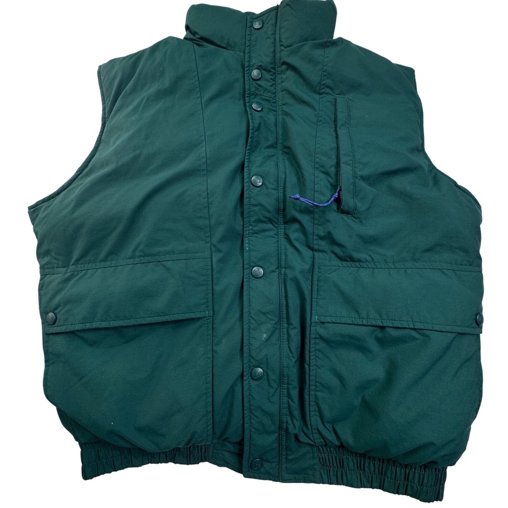 Vintage REI Down Puffer Vest Mens Large Forest Green Full Zip Snap Insulated